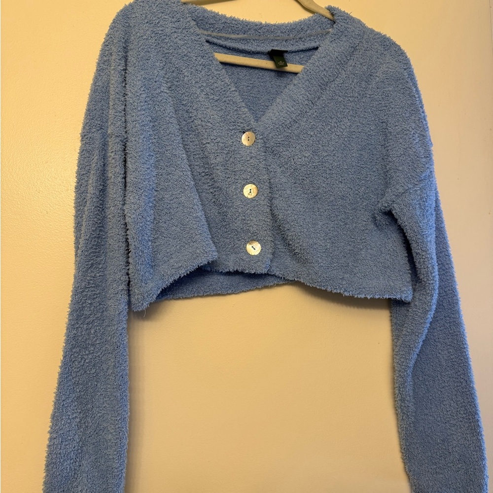 wild fable Light Blue Cropped V-Neck Button Sweater